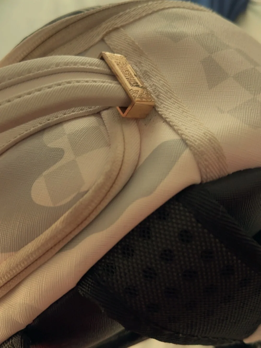 Sprayground Grey Camo Backpack with Red Zip Accent